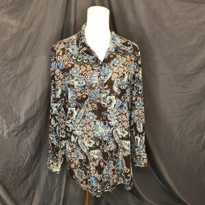 Floral Blouse Brown and Blue by Jones Wear Size Large